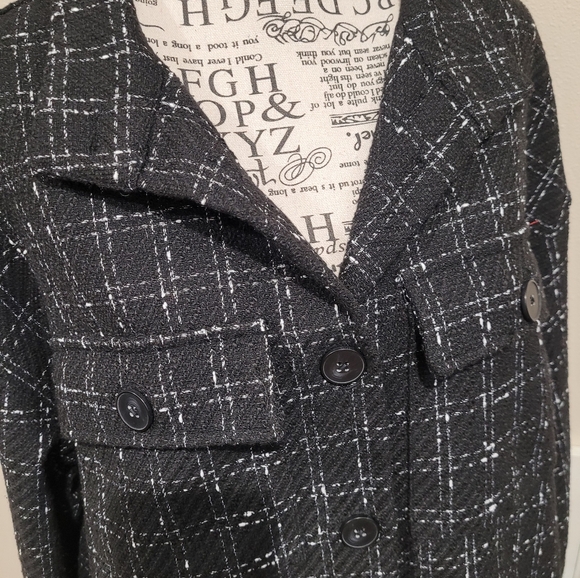 Sanctuary Wool blend Blazer Jacket Women's SZ M black white plaid‎ trendy cut - Picture 3 of 9